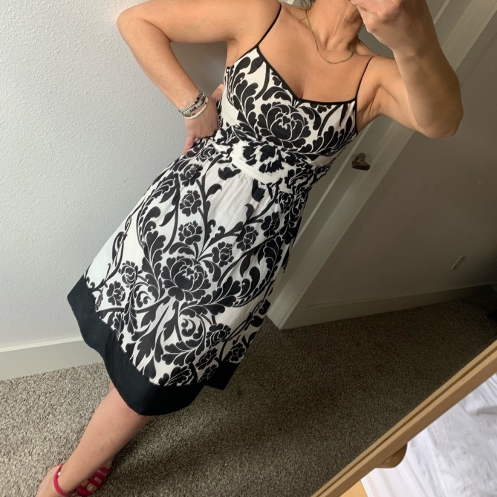 Ann Taylor Silk Cotton Spaghetti Strap Dress Sz 6P Black White
